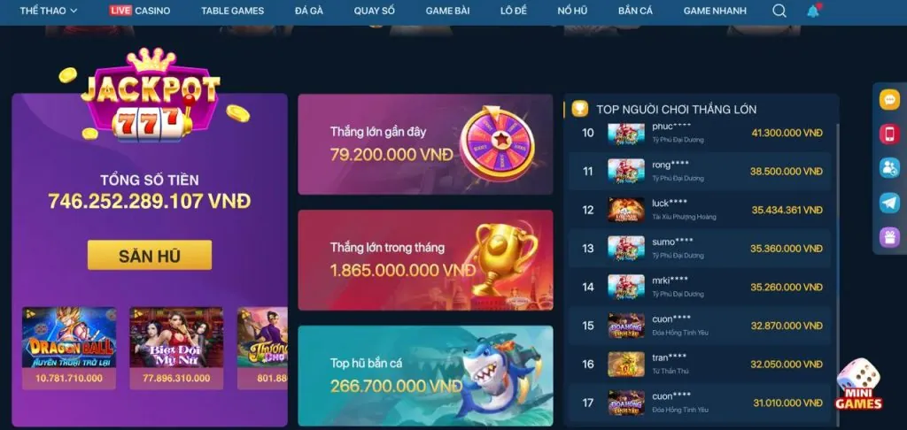 Jackpot và tiền thưởng lớn